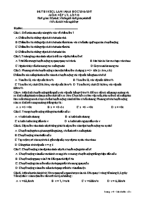 Đề khảo sát chất lượng Vật lí lớp 10 lần 1 - Năm học 2016-2017